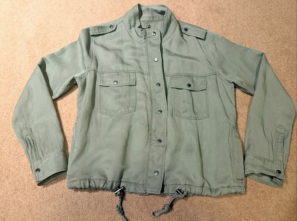Rails Collins Utility Jacket Sage Green Linen Tencel Blend Military Crop XS